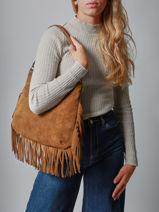 Cross Body Tas Velvet Leder Milano Bruin velvet VE241117-vue-porte